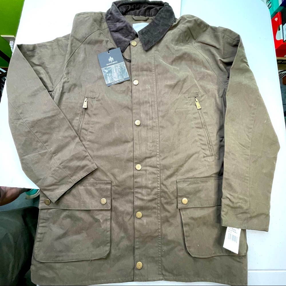 Rainforest Lux Coated Cotton Plaid Lined Mens Large Size Brown Barn Coat